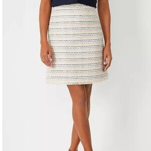 LOFT Multicolor Tweed Skirt Fringed Hem Career Party Cute Size‎ 6 Office Pastel